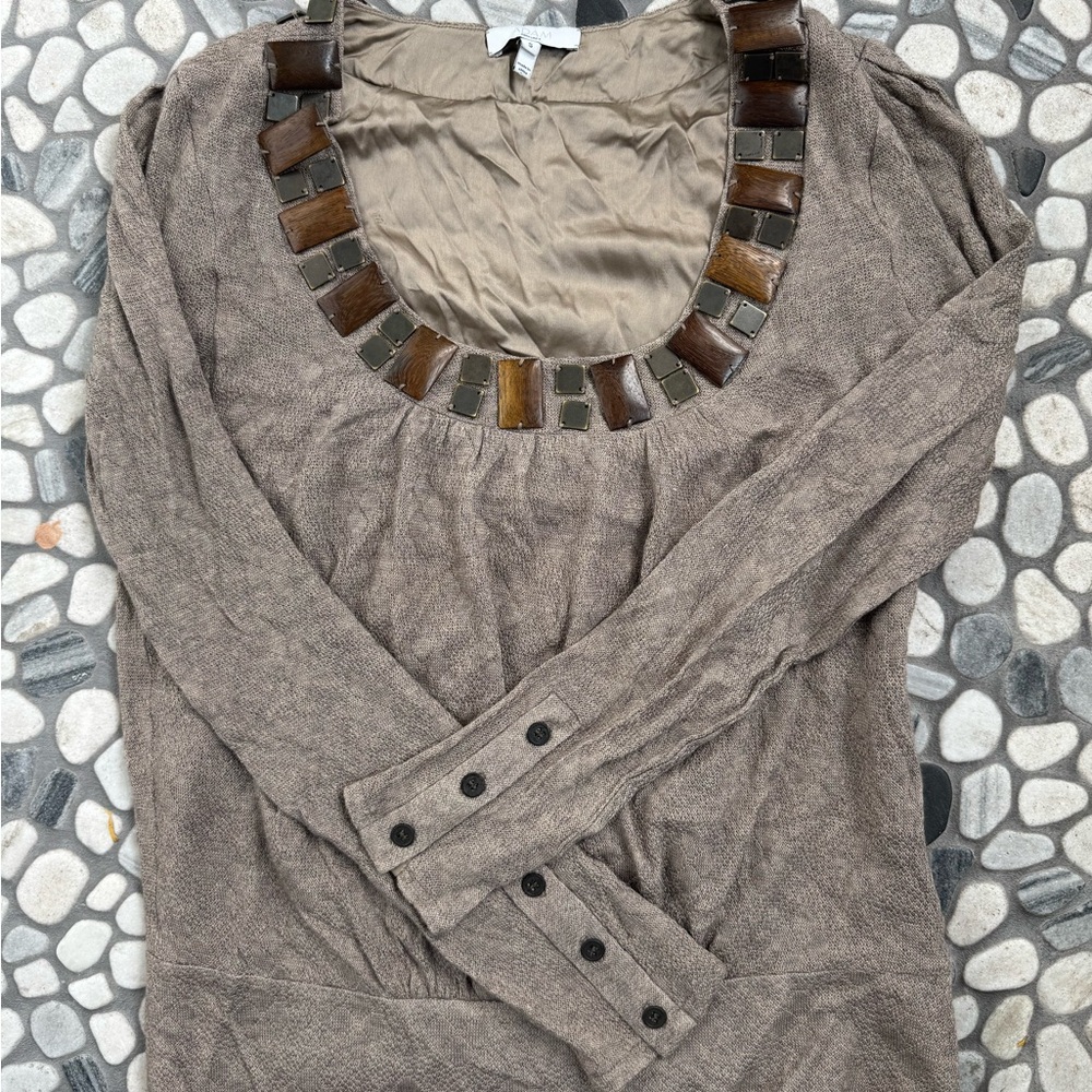 Adam Lippes Taupe Long Sleeve Top